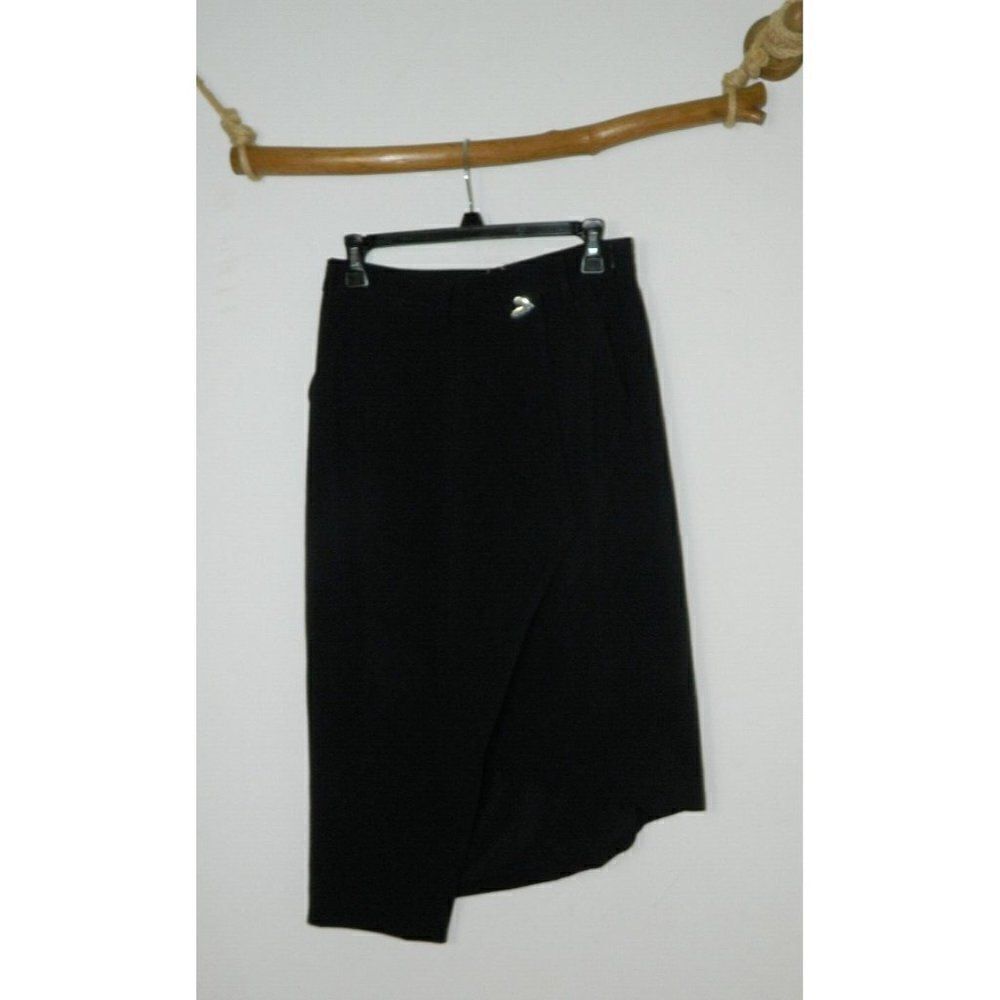 Urban Revivo‎ Revolve  Skirt Black Asymmetric Faux Wrap Heart Button Size 6